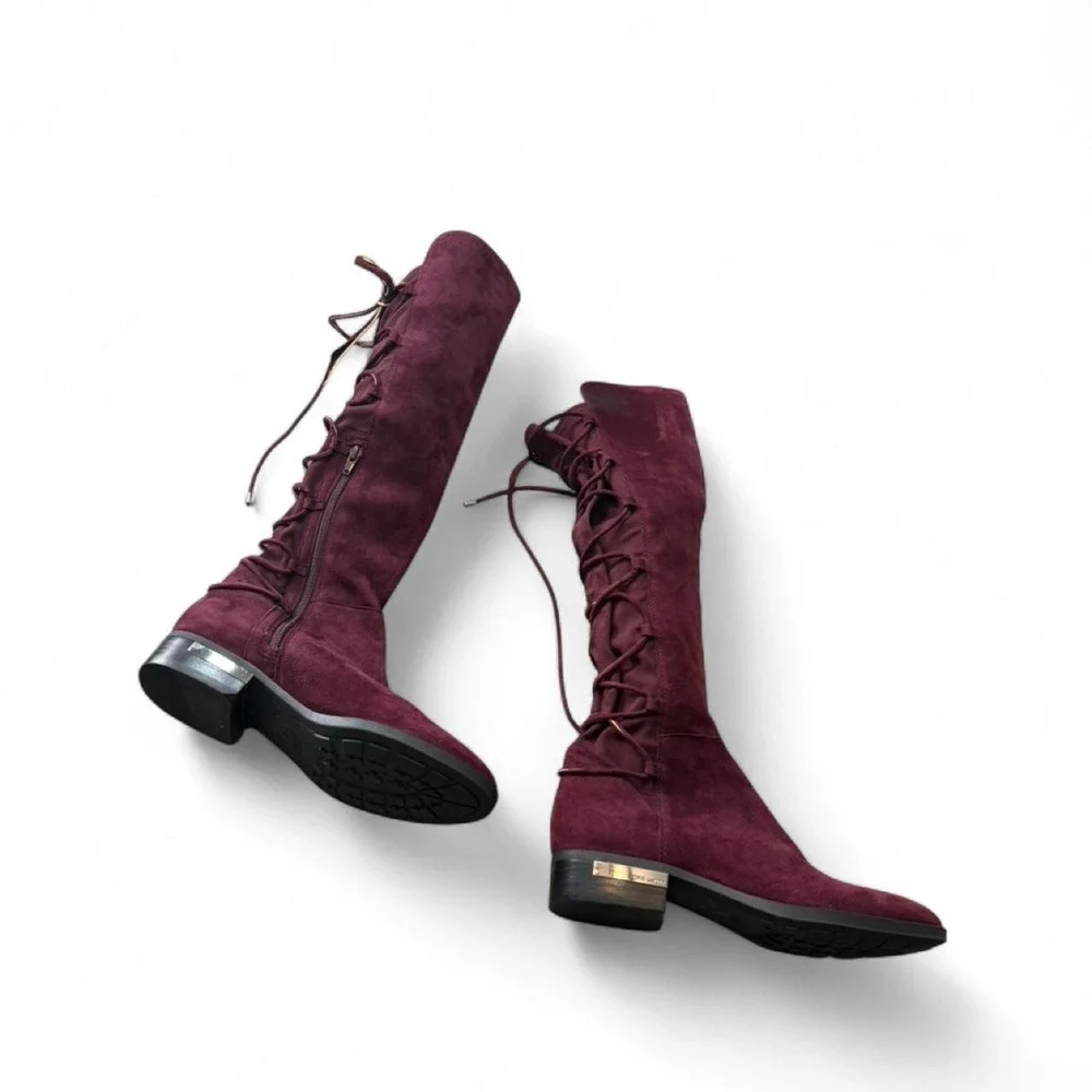 Vince Camuto‎ Parle Burgundy Over The Knee Suede Corset Lace Boots, Women's 8.5